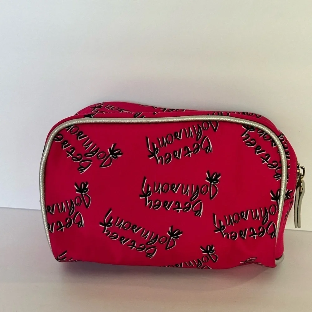 Betsey Johnson Fuchsia Cosmetic Case with Silver Accents